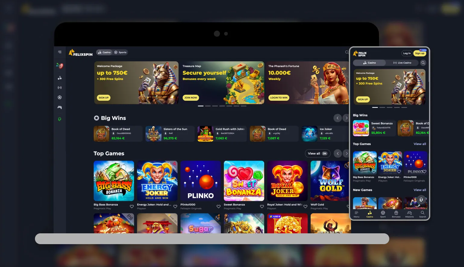 FelixSpin Casino App-Screenshot